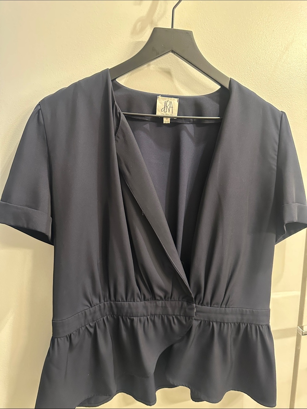 Navy Short-Sleeve V-Neck Peplum Top